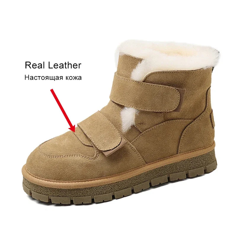 Leather Winter Snow Boots with Wool for Women