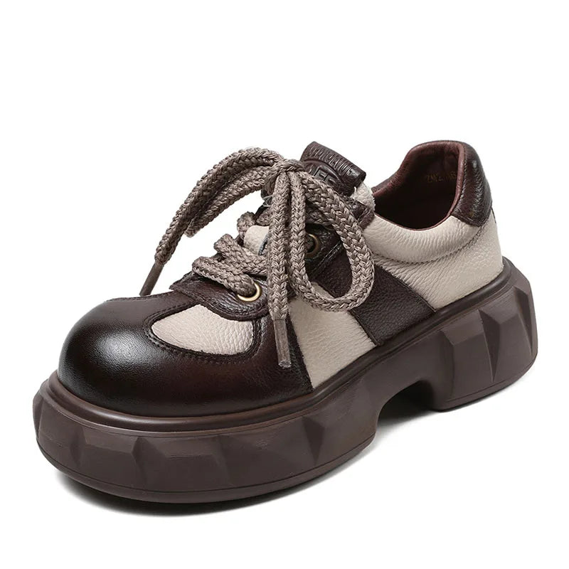 Retro Damen Sneakers - Mischfarben Leder Wedges