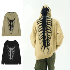 Hoodie Grunge Centipede Bone Knitted American Style Unisex