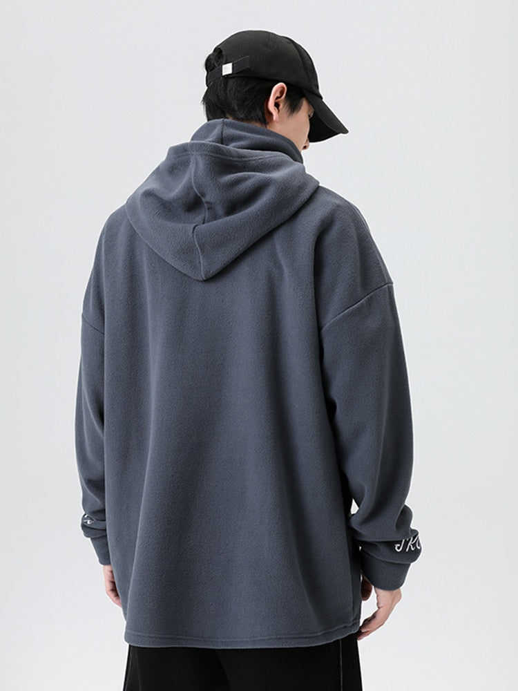 JKCPP Loose Fleece Black Hoodie for Men