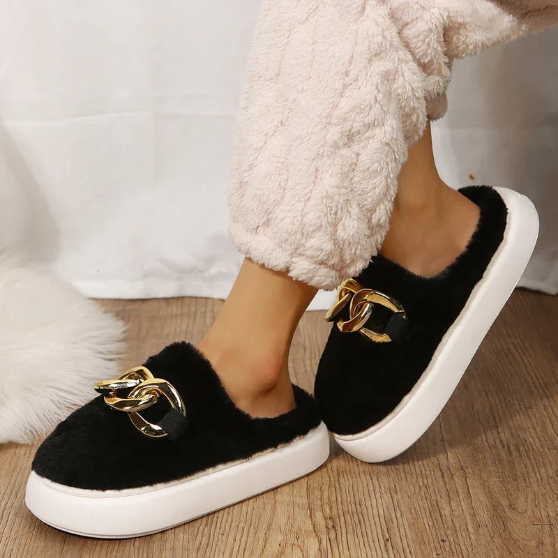 Pantuflas cálidas de plataforma para mujer