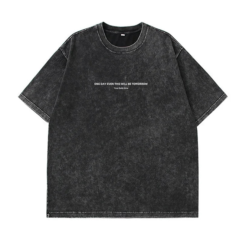 Camiseta holgada con estampado vintage y lavado ácido para mujer