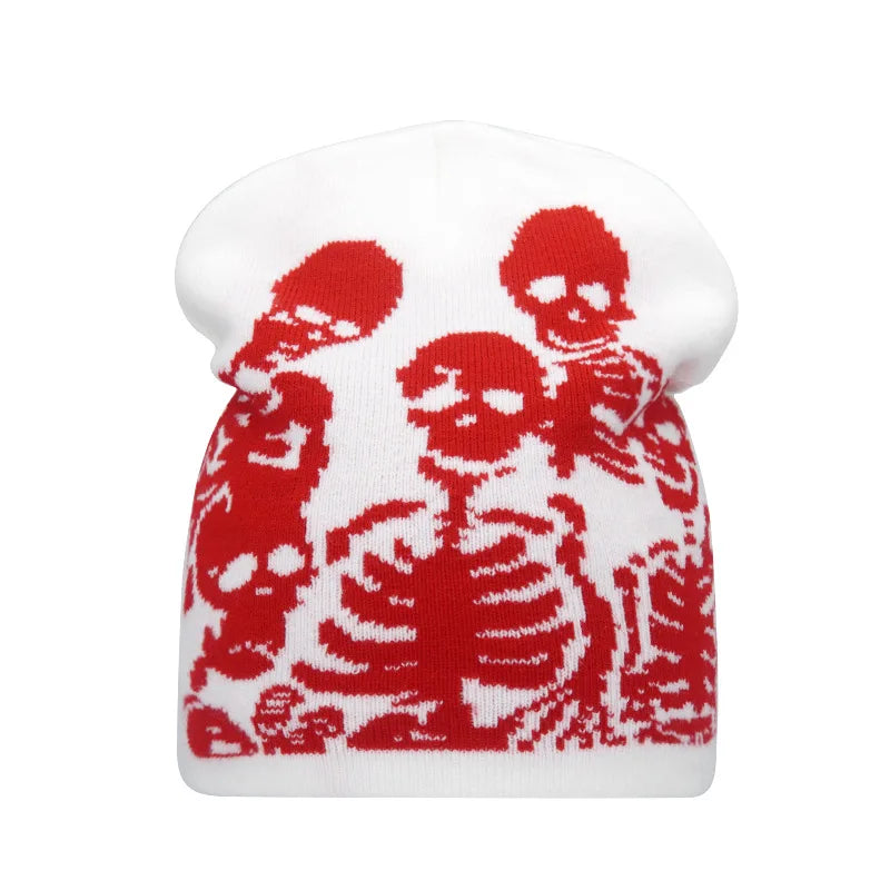 Gorros de punto con estampado de calavera Y2K, unisex, cálidos para el invierno