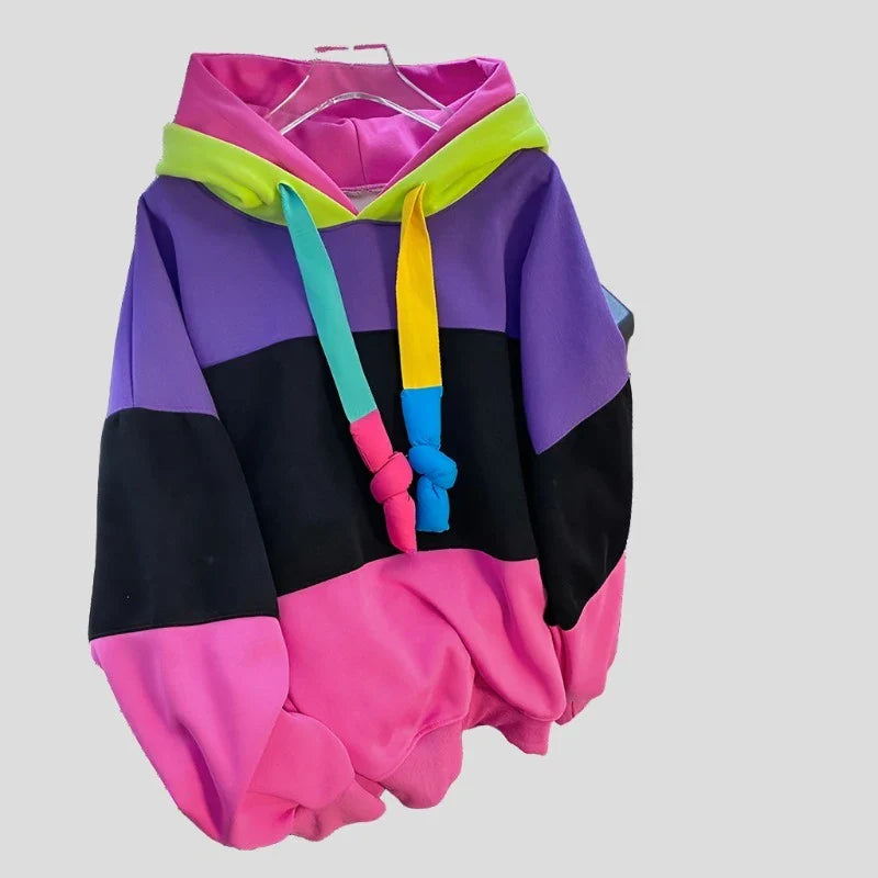 Sudadera con capucha extragrande de polar en contraste para mujer