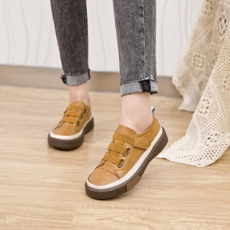 Hook & Loop Leather Sneakers for Women