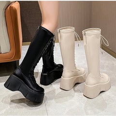 Soft Lace-up Ladies Platform Heel Boots