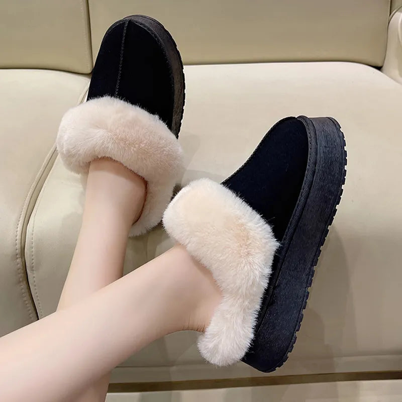 Pantuflas de plataforma de felpa cálidas de invierno para mujer