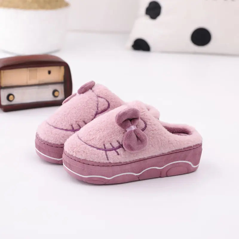 Pantuflas de invierno con plataforma de piel y lazo para mujer