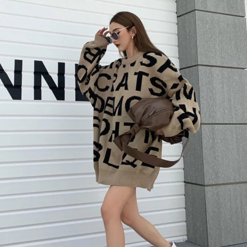 All-Match O-Neck Letter Sweaters Women's Autumn/Winter Pullovers