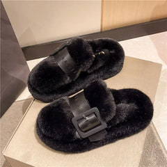 Flauschige Plateau-Slipper für Damen