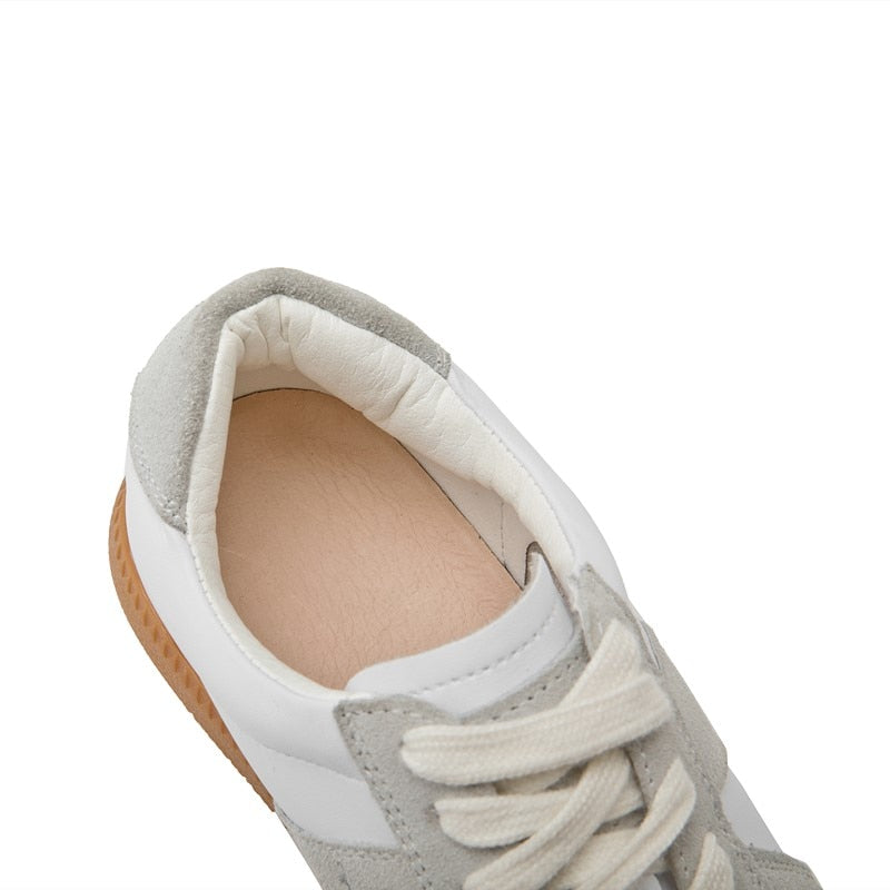 White Split Leather Sneakers Flat for Women