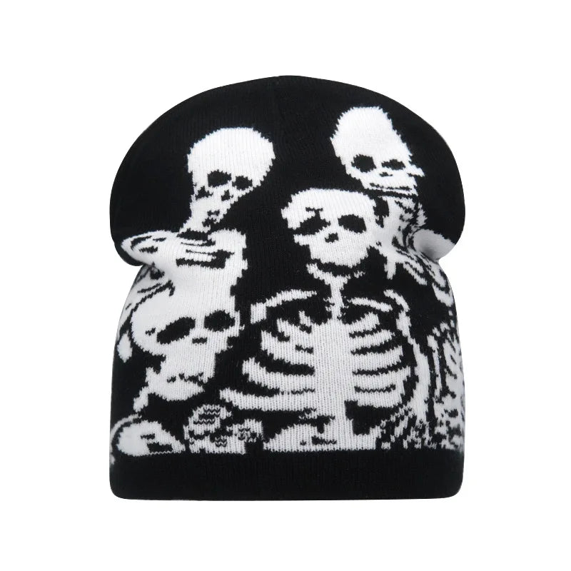 Y2K Totenkopf Print Gestrickte Beanies Unisex Winter Wärme