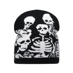 Gorros de punto con estampado de calavera Y2K, unisex, cálidos para el invierno