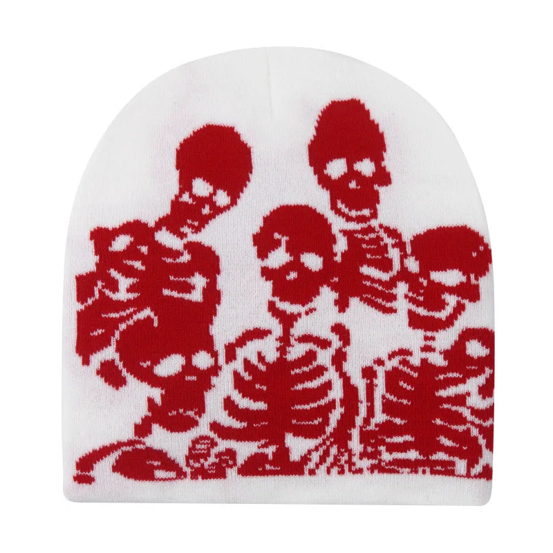 Gorros de punto con estampado de calavera Y2K, unisex, cálidos para el invierno