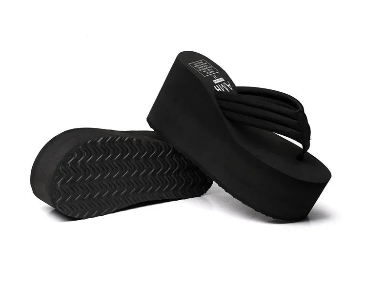 Chanclas de cuña cómodas negras para mujer, elegantes y cómodas