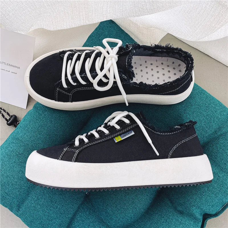 Zapatillas de deporte informales con plataforma y cordones de lona para hombre Plimsolls