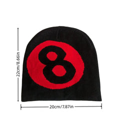 Gorro de punto estilo hip hop con diseño de bola 8 y calavera Y2K