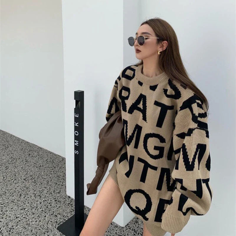 All-Match O-Neck Letter Sweaters Women's Autumn/Winter Pullovers