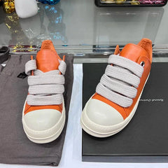 Leather Orange Sneakers Thick Sole Unisex