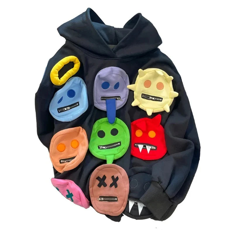 Amerikanischer Retro Smiley Hoodie Y2k E-Girl für Frauen