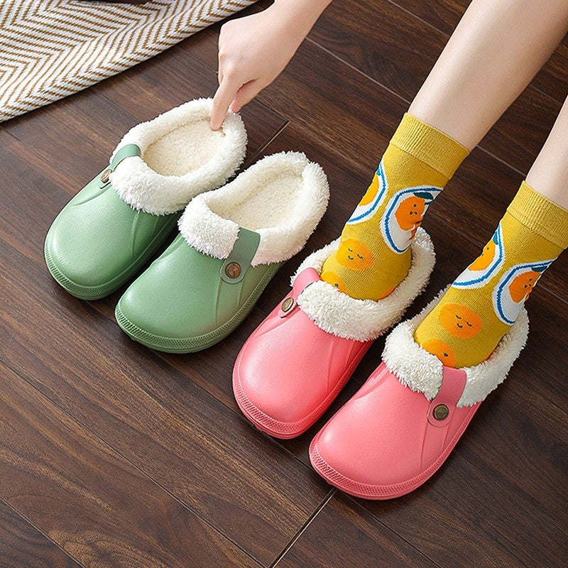 Indoor-Clogs mit flauschigem Fellfutter für Damen