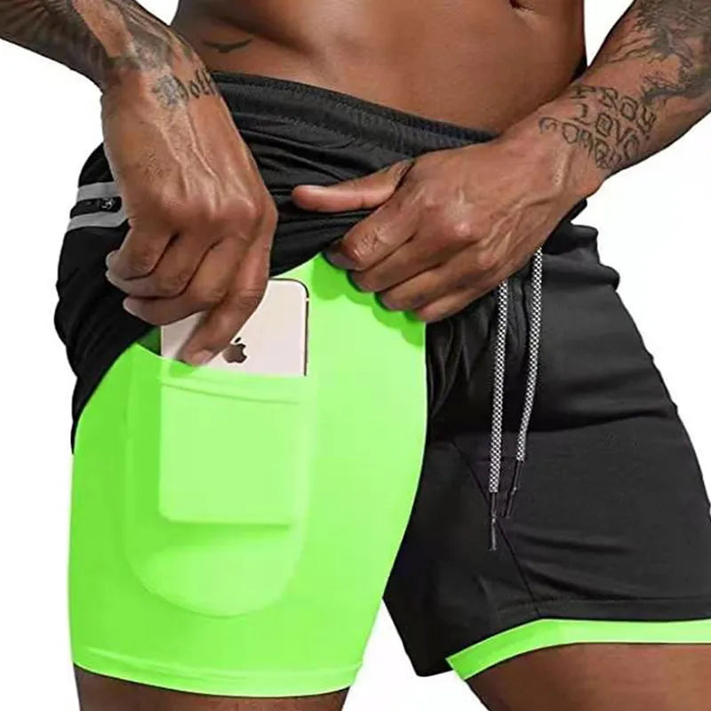 Pantalones cortos deportivos 2 en 1 de doble capa para hombre