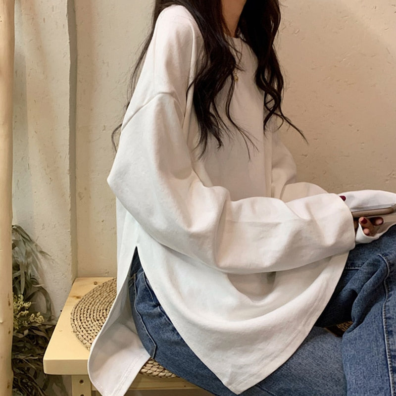 Camiseta de manga larga de gran tamaño estilo Harajuku para mujer