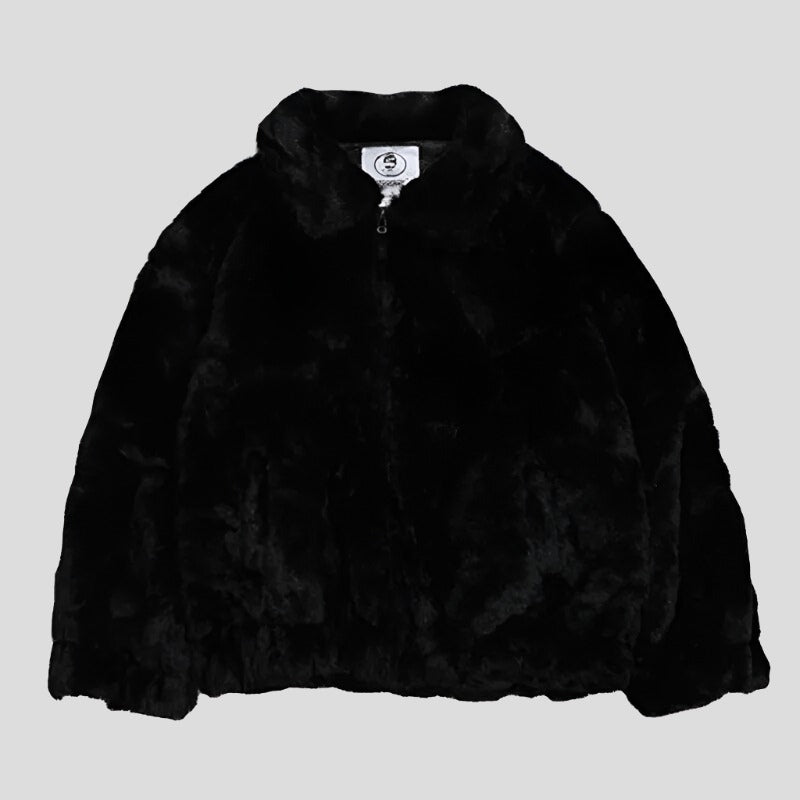 Winter Black Jacket with Imitation Mink Fur