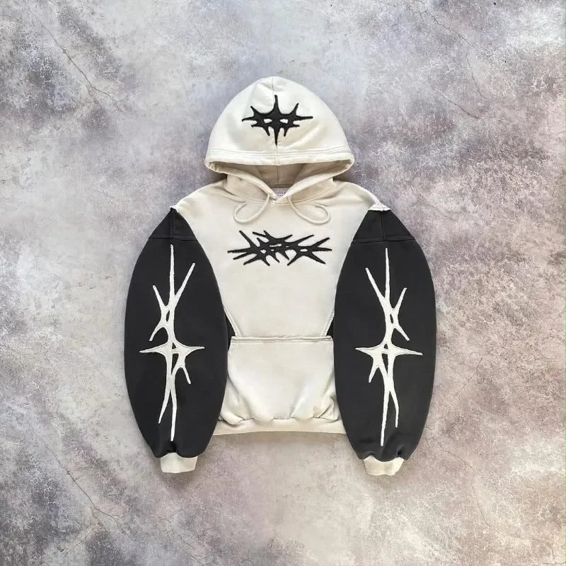 Gothic Geometric Embroidery Splicing Hoodie Y2K Style