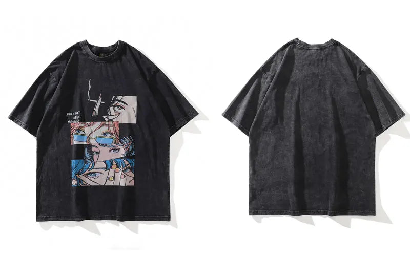 Distressed Retro Print Men's Oversize Grunge Cotton T-Shirt