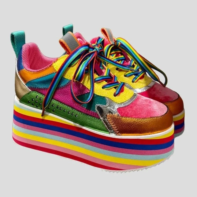 Women's Rainbow Sole Sneakers - High Heel Platform