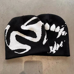 Goth Beanie Mütze Zahn Gestrickt Y2K Streetwear