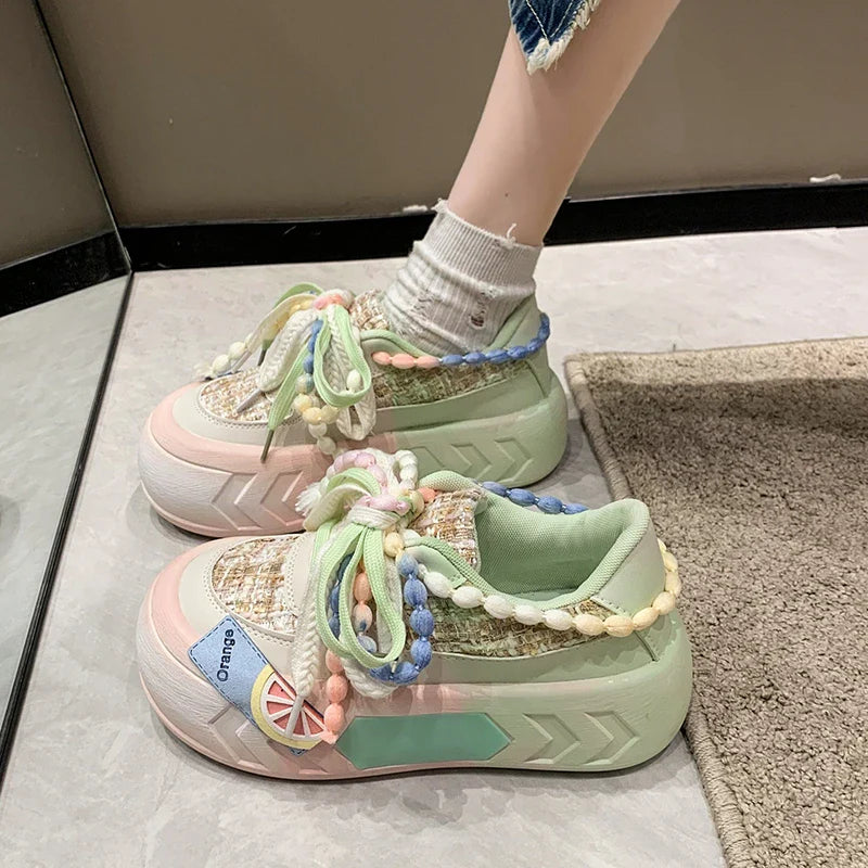 Cute Platform Round Toe Sneakers for Teens