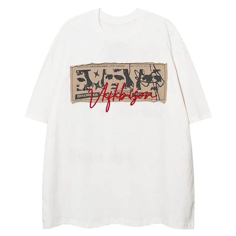 Camisetas oversize Y2K con parches retro de hip hop