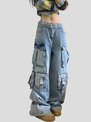 Cargo Jeans - Multi-Pocket Wide Leg Pants