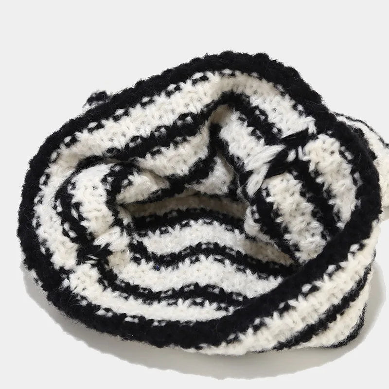 Knit Striped Beanie Cozy Headwear Cute Cat Ears Essential