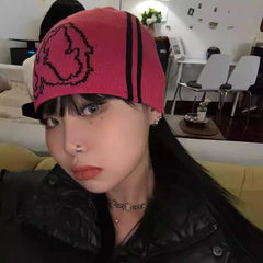 Gorro de punto con letras Y2K - Moda coreana