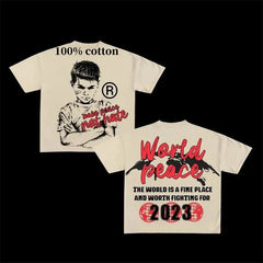 Camiseta fina con estampado gráfico del Departamento de Paz para mujer