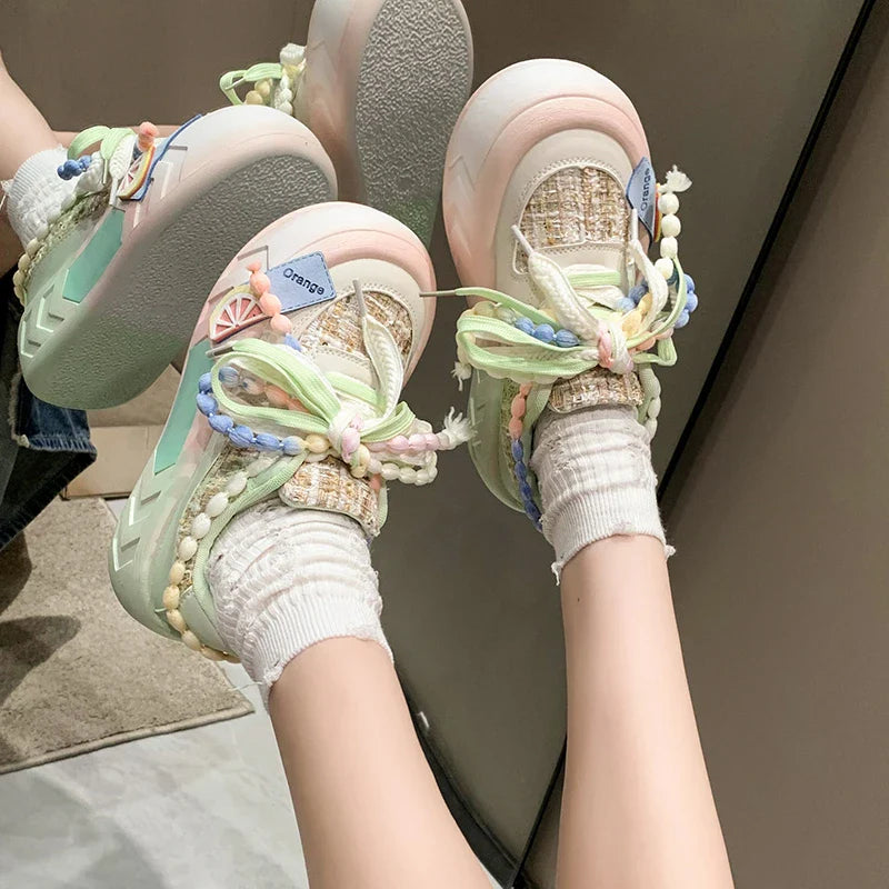 Cute Platform Round Toe Sneakers for Teens