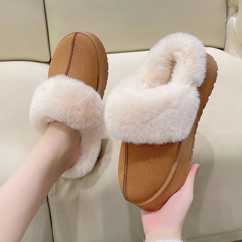 Pantuflas de plataforma de felpa cálidas de invierno para mujer