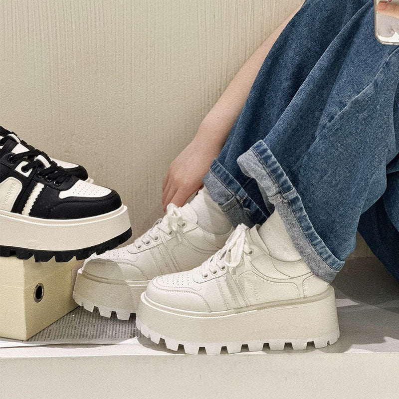 Women's 6cm Genuine Leather Platform Sneakers