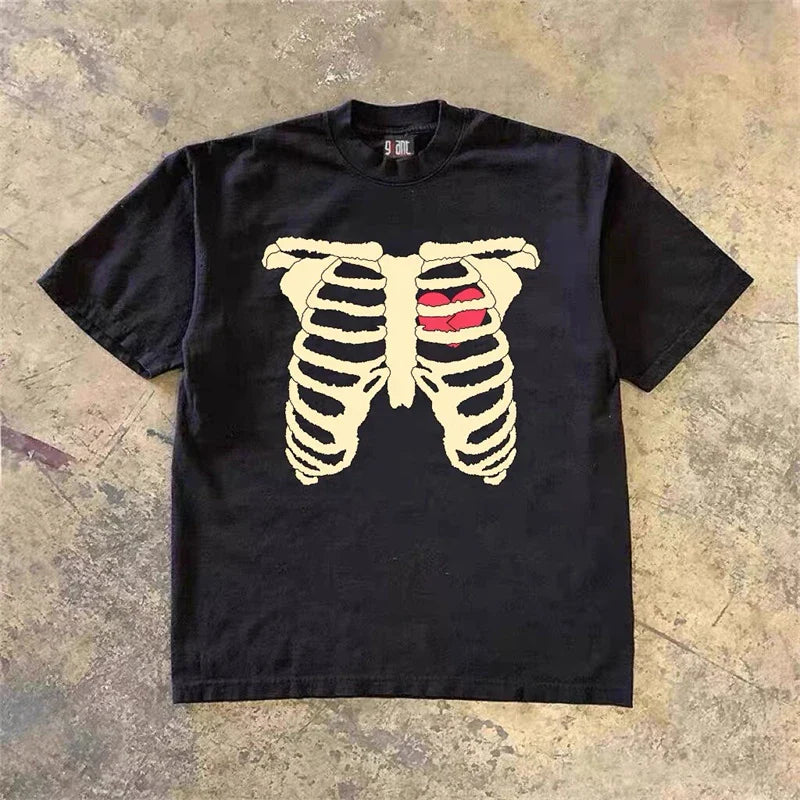 Camiseta extragrande de algodón con estampado de esqueleto