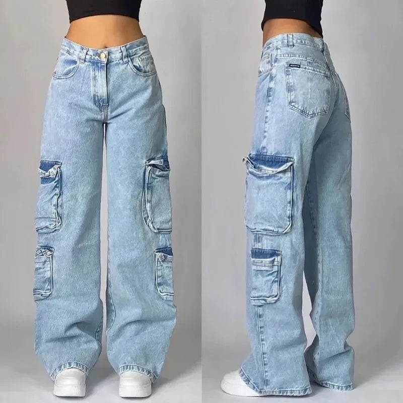 High Waist Baggy Jeans - Mehrere Taschen