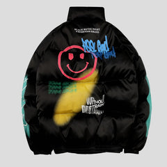 Men Smiley Print Puffer Padded Jackets