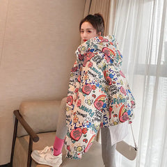 Stylish Teen Girl Bubble Graffiti Winter Jacket