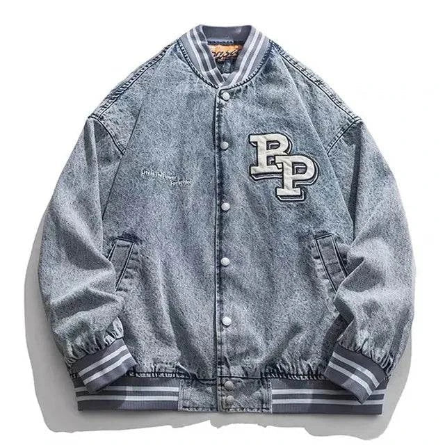 Men's Letter Embroidery, Baseball Varsity Denim Jacket