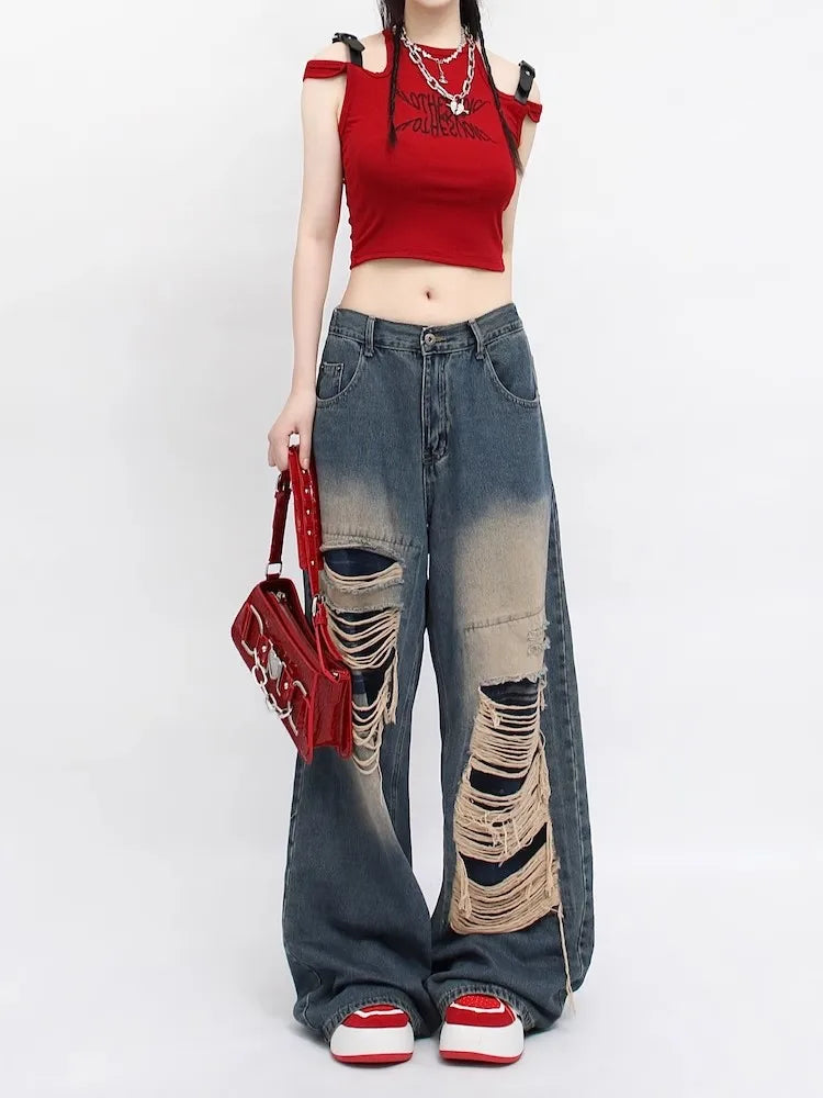 Baggy-Jeans mit weitem Bein im Mopping-Stil