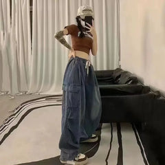 2000 Y2K Baggy Cargo Wide Leg Pants - Grunge Streetwear für Damen