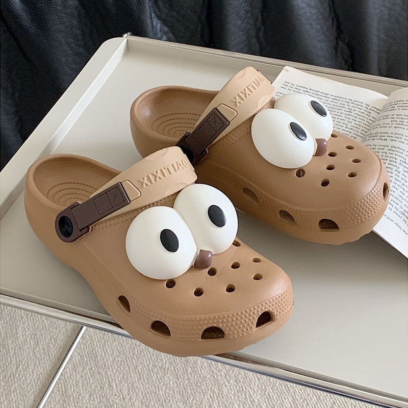 Chanclas de playa unisex con dibujos animados de ojos divertidos