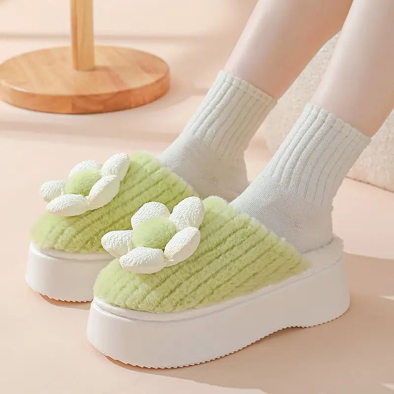 Pantuflas cálidas de plataforma para mujer